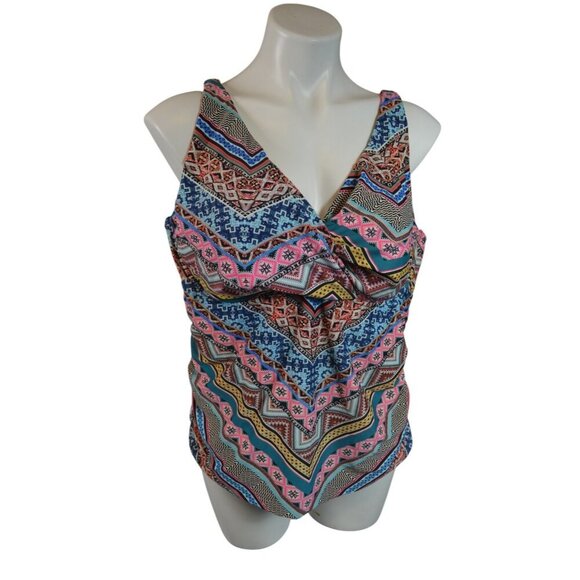 Time and Tru Tankini Top 1X (16W-18W) Tribal Geometric Print Adjustable Straps - Picture 1 of 3